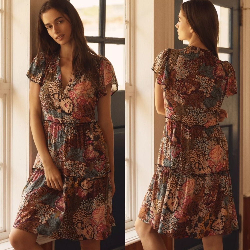 By Anthropologie Ruffle Sleeve Dress by Lyrebird‎ Sleep Pajamas Loungewear SP
